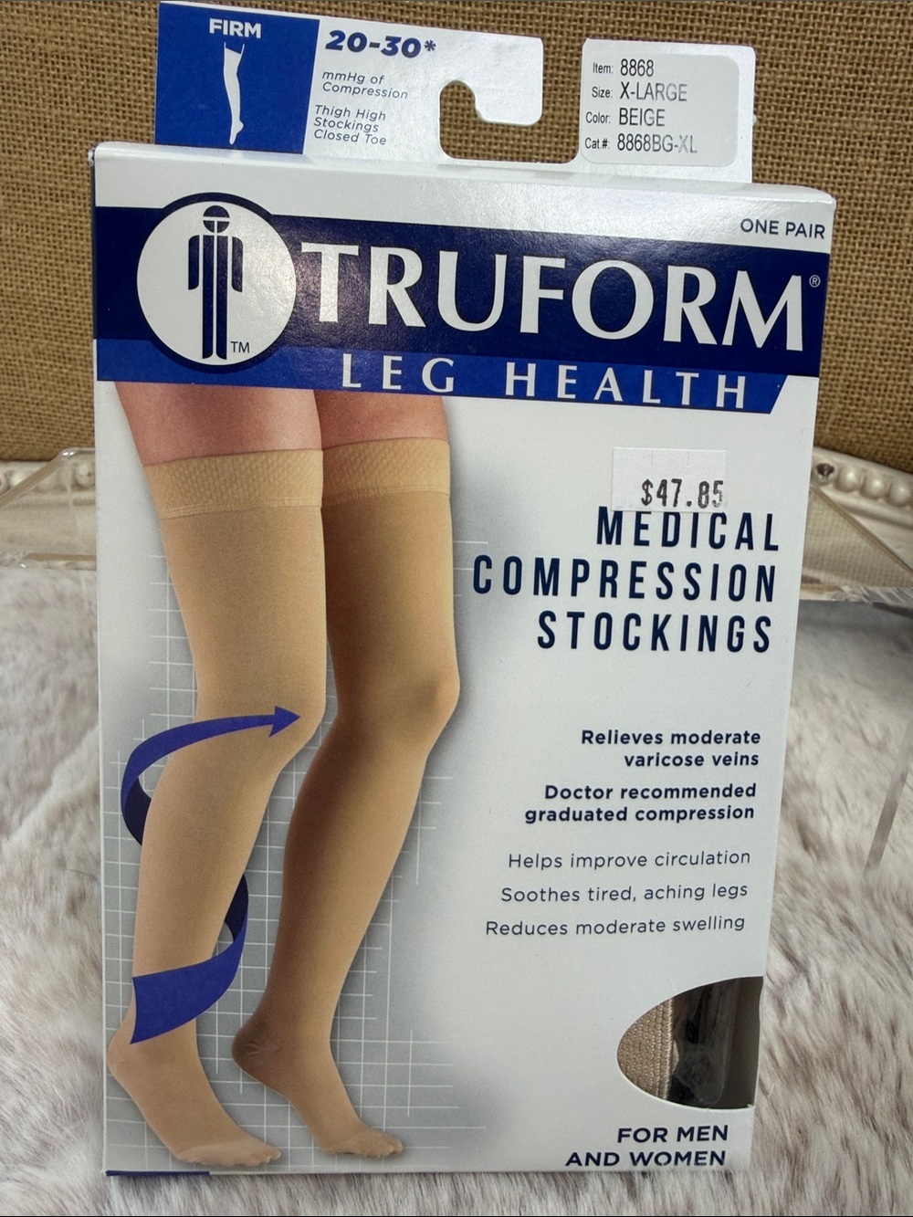 Truform | Unisex Beige Medical Compression Thigh-High Stockings, X-Large, NWT